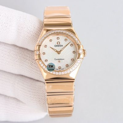 TW Factory Omega Constellation 28mm Quartz Movement Diamond Bezel Women Watch